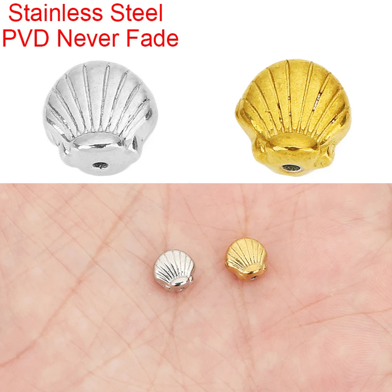 10pcs PVD 7mm Stainless Steel Shell Beads Never Fade Large Hole Spacer Beads For Bracelet Necklace Jewelry Findings Making