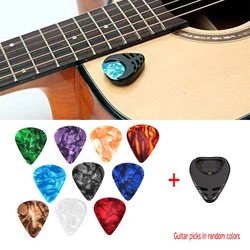 10Pcs Guitar Picks & Guitar Pick Holder Set for Acoustic Guitar Electric Guitar Bass Ukulele Stick-on Holder  Random Color