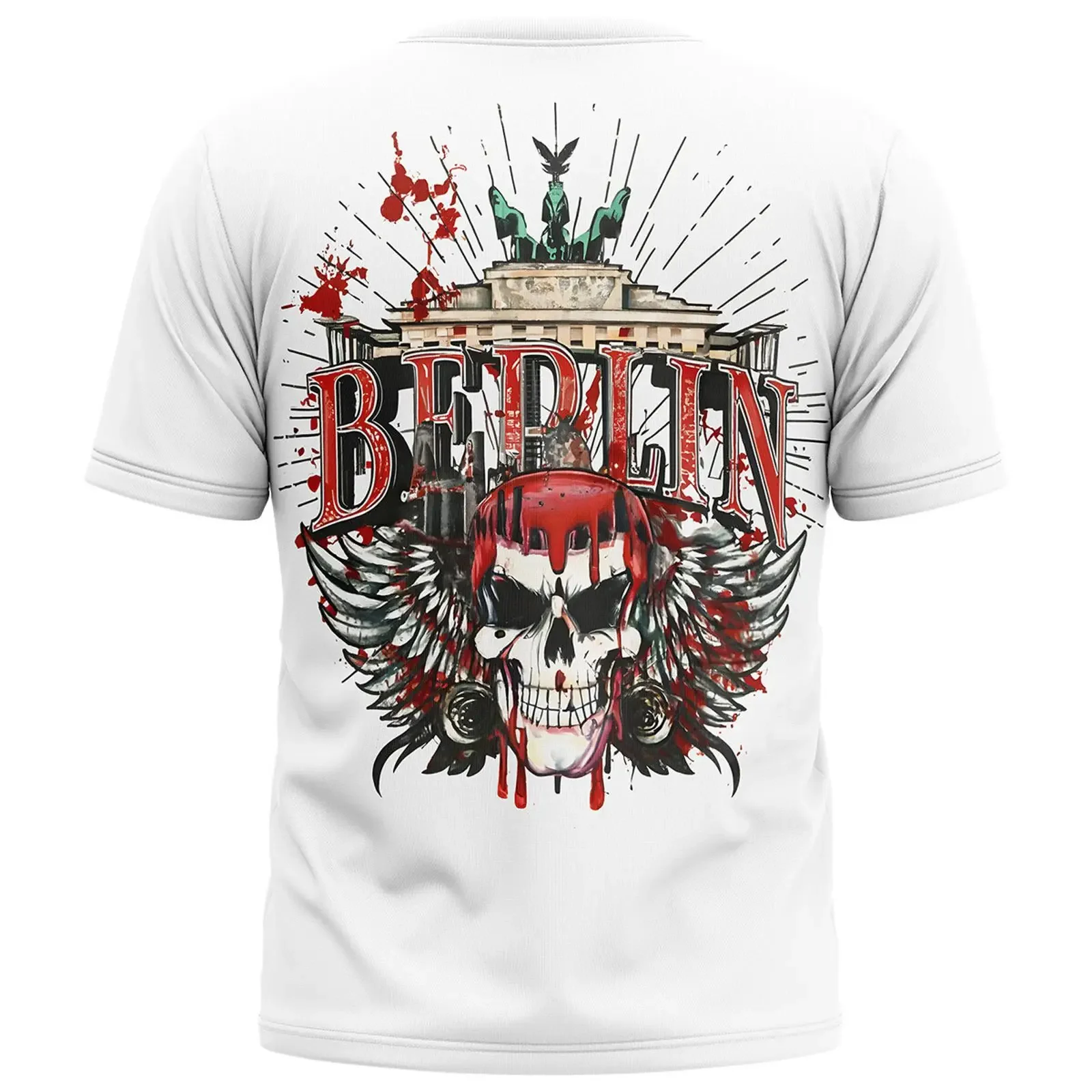 Berlin Herren Rundhals Baumwoll T Shirt Skull weiß 1020 Neu vintage Washed Stylish fashion Stretched Unisex Comfortable graphic