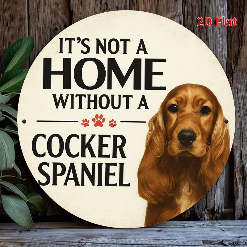 2D Flat, Hundeliebhaber-Geschenk – Metallschild „It's Not a Home Without a Cocker Spaniel“ – Vintage-Haustierdekor mit Cocker Spaniel Portra