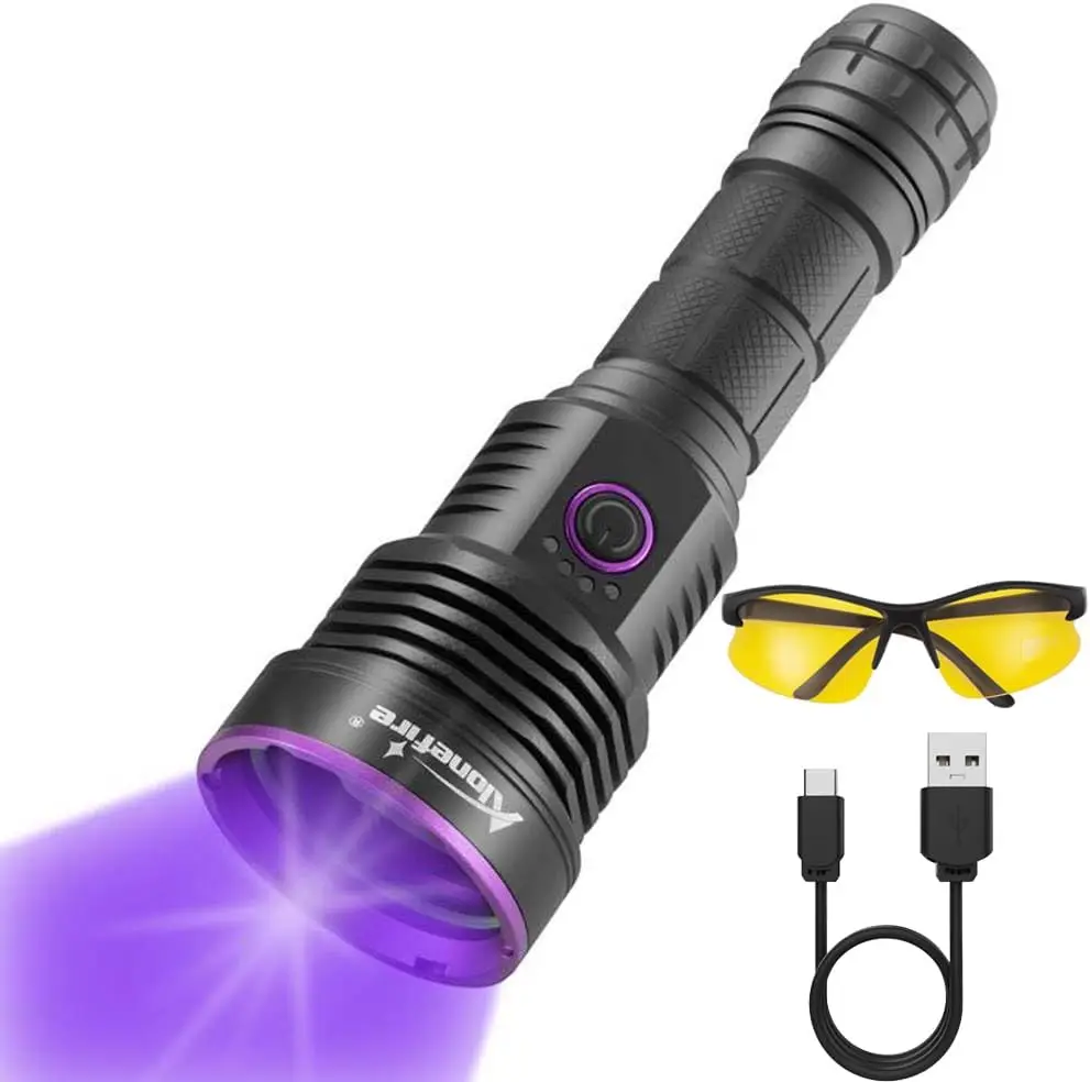 

36W USB-C Rechargeable UV Flashlight for Pet Urine Detection, Resin Curing, Scorpion & Bed Bug Hunting with Protective Glasses