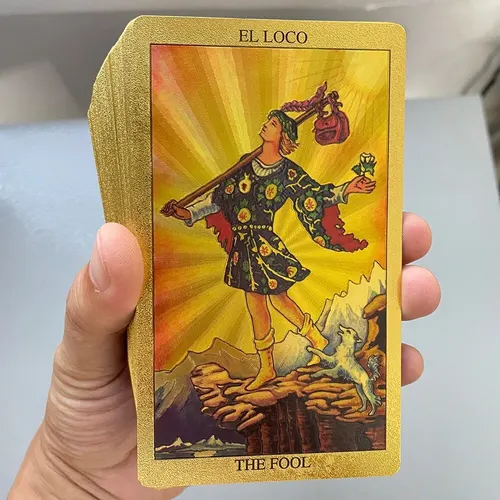 Imagen 2 del producto Cartas de Tarot de lámina dorada en español y inglés, baraja de profecía de adivinación de 12x7cm para principiantes con guía de 2 idiomas Taro