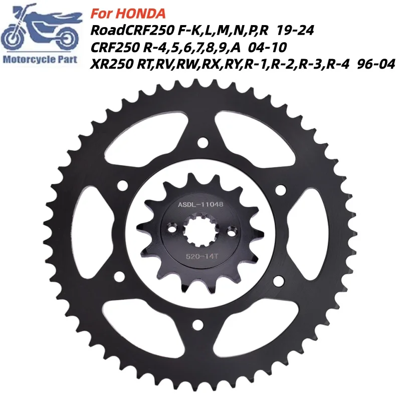 Motorrad Vorne Hinten Kettenräder Stahl Getriebe Ritzel für HONDA CRF 250 CRF250R 2004-2010 CRF250 2019-2024 XR250RT 96-04 14 T/51 T 520 – Detail 3