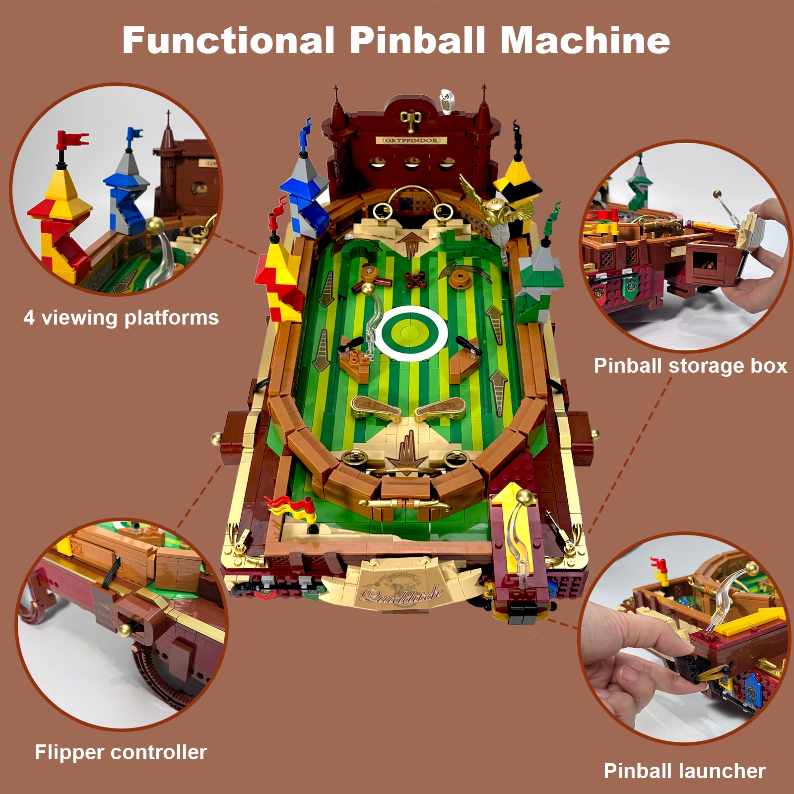  Flipper-Bausatz mit Motor, Spieltisch-Montagemodell, Bausteine, Heimdekoration, Kreatives Spielzeug, Geschenke für Erwachsene, 2240 Teile
