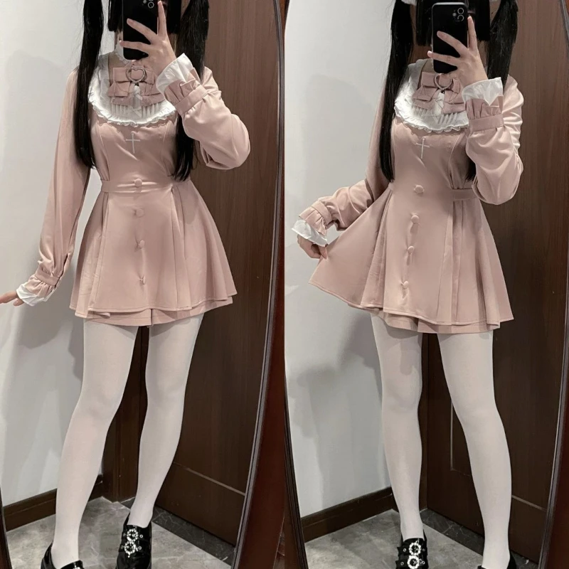 Lolita Outfits 2024 Spring Casual Embroidery Patchwork Tops + Shorts Female Japanese Loose Suit Y2k Aesthetic Two Piece Sets