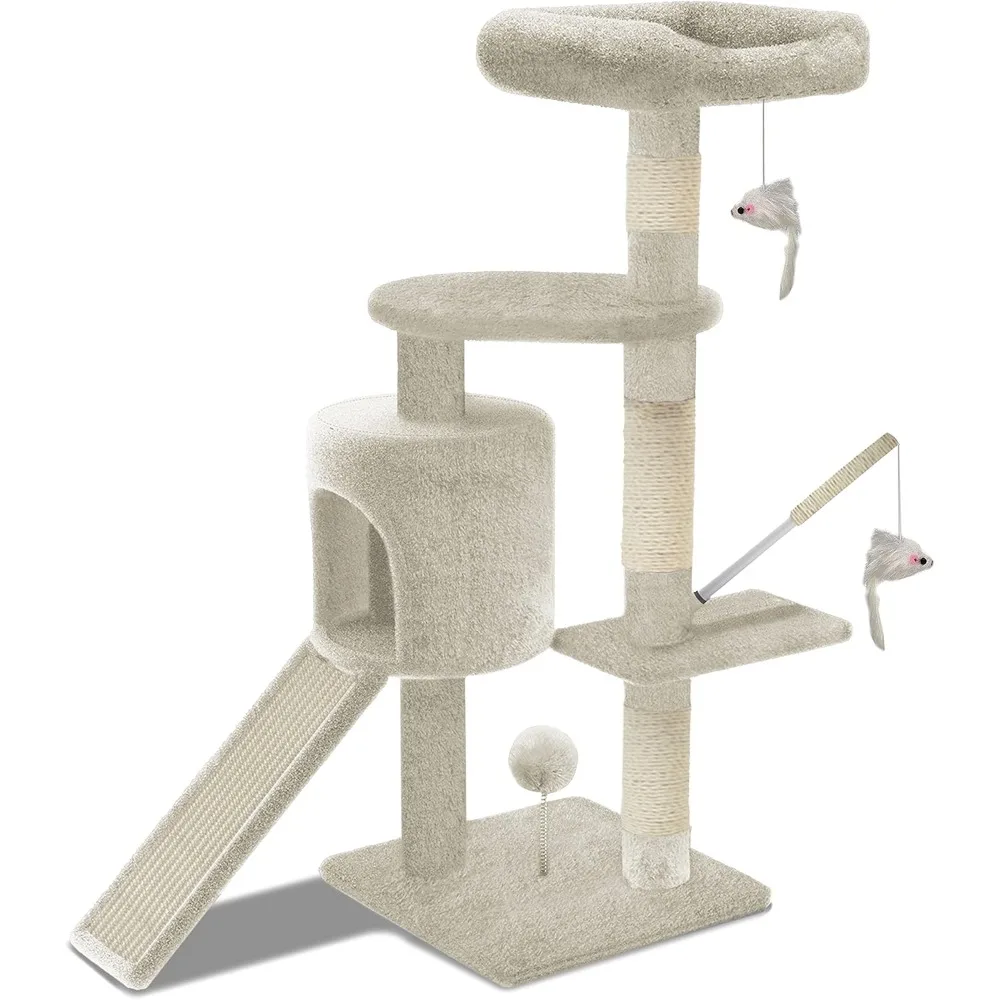 

Cat Tree Tower – XL Beige: Condo, Sisal Scratching Post, Multi-Level Indoor Climbing Frame, Activity Tree