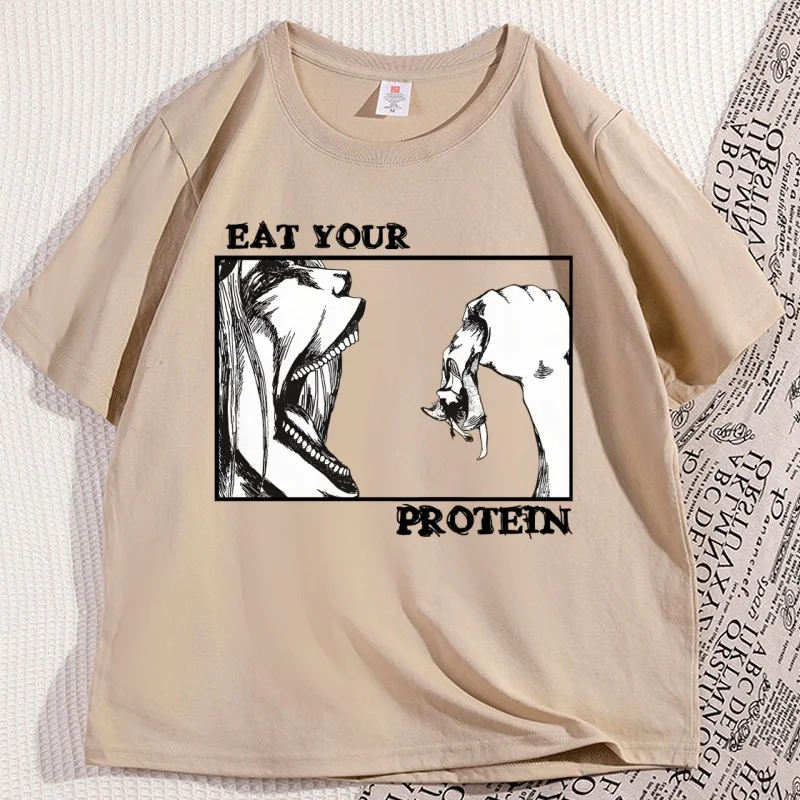 

Eat Your Protein Anime T-Shirt for Men Women Casual Soft O-neck Short Sleeve Tshirt Man Clothing Y2k Streetwear Ropa Hombre