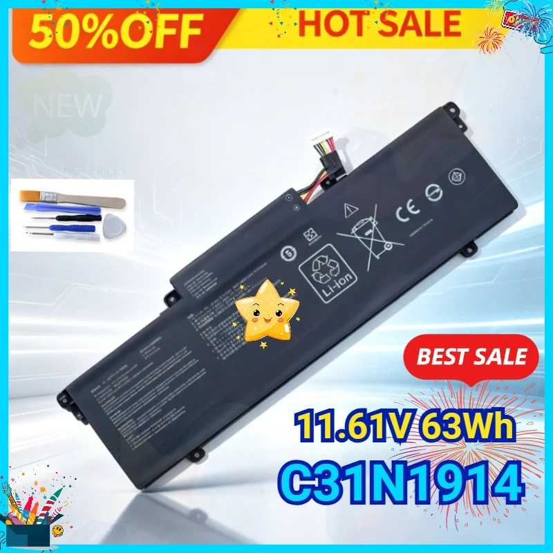 New 11.61V 63Wh  C31N1914 Laptop Battery for Asus ZenBook 14 UX425QA UX435EAL UX435EG UX425UG U4800EGL Notebook Battery 3 Cells