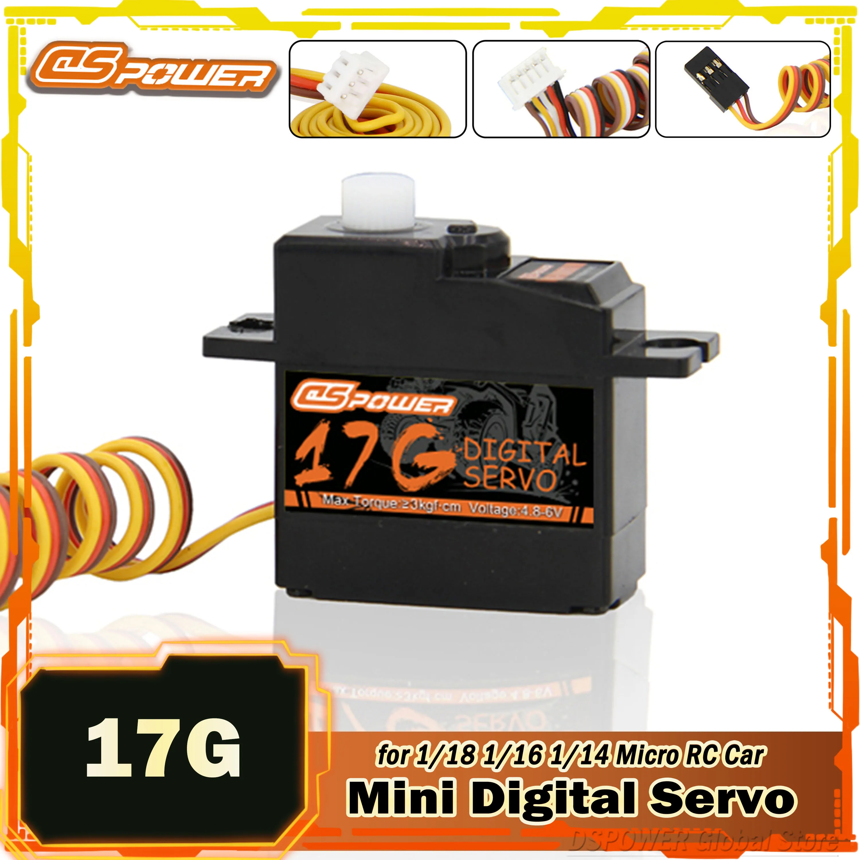 DSPOWER 17g Micro Digital Servo Plastic Gear for 1/18 1/16 1/14 1/12 RC Car MN99S MN82 HYPER GO Wltoys 144001 Plane Boat Robot
