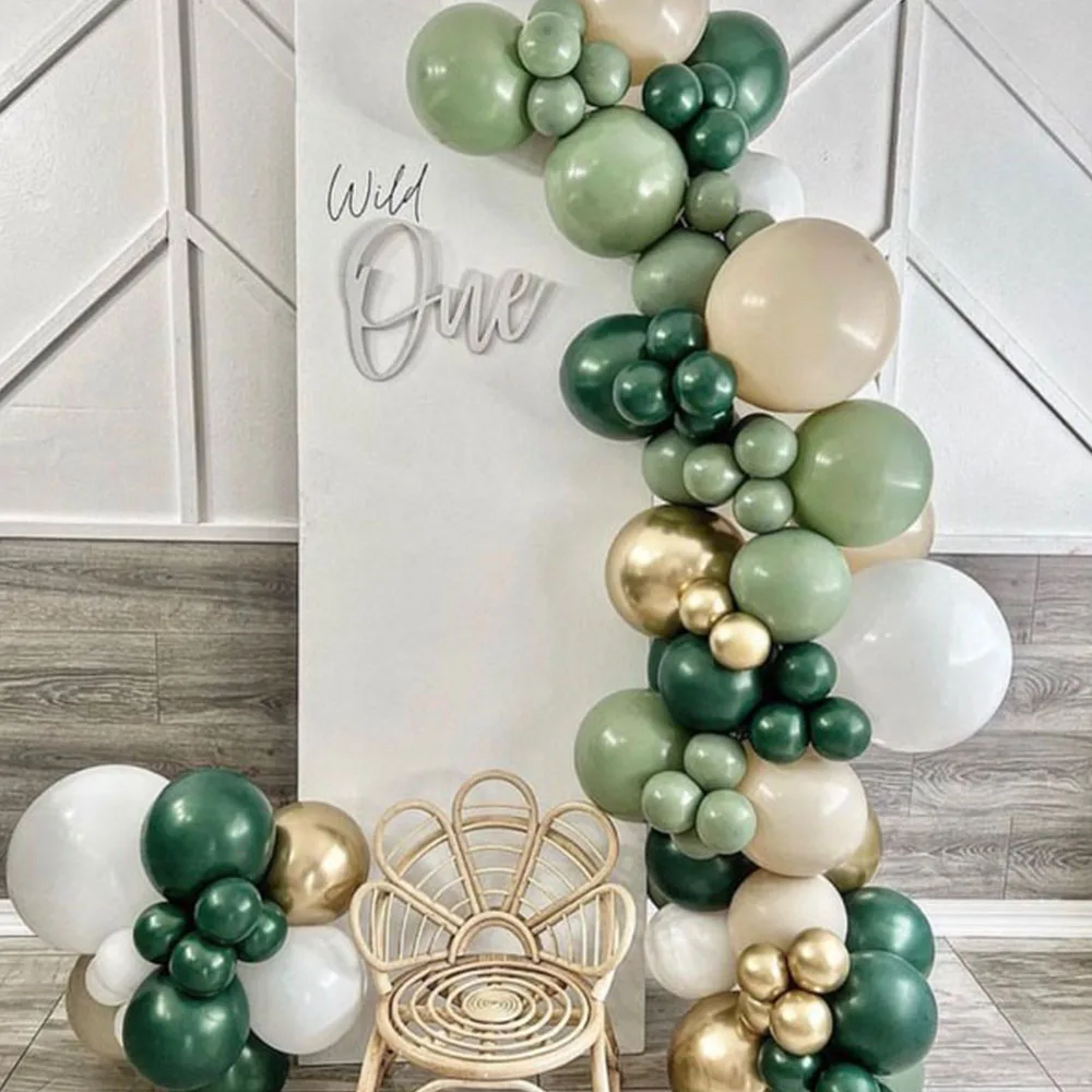 

112pcs Sage Green Balloon Arch Garland Kit Dark Green Sand White Balloon Metallic Gold Ballon Baby Shower Birthday Party Decor