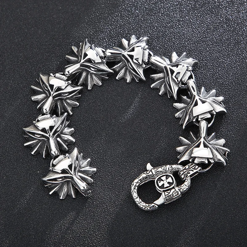 Retro Fashion Domineering Wolf Bracelet for Men Punk Rock Charm Rider Bracelets US Street Motorcycle Male Gothic Jewelry Gifts