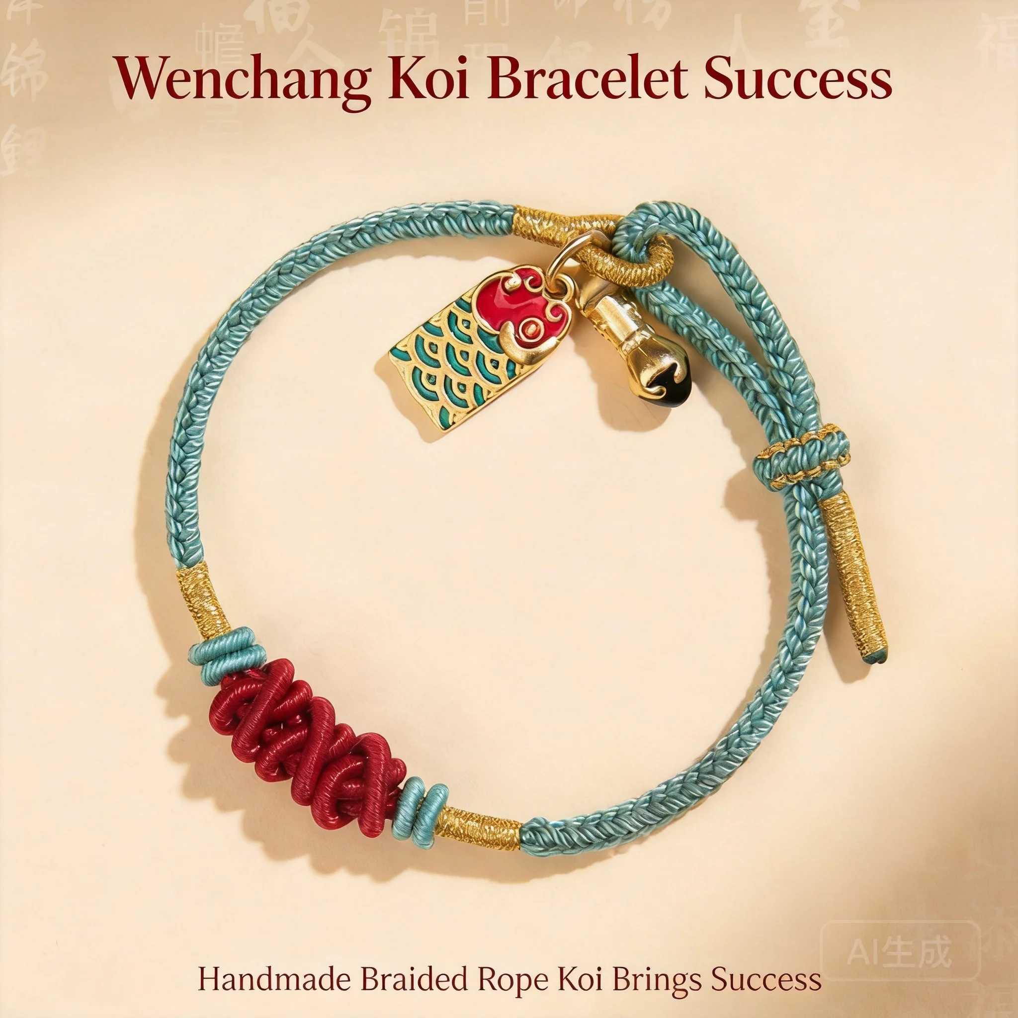 Chinese Style Wenchang Knot Lucky Koi Braided Bracelet Good Luck Amulet For Exam Success Gift Adjustable Rope Bring Blessing For