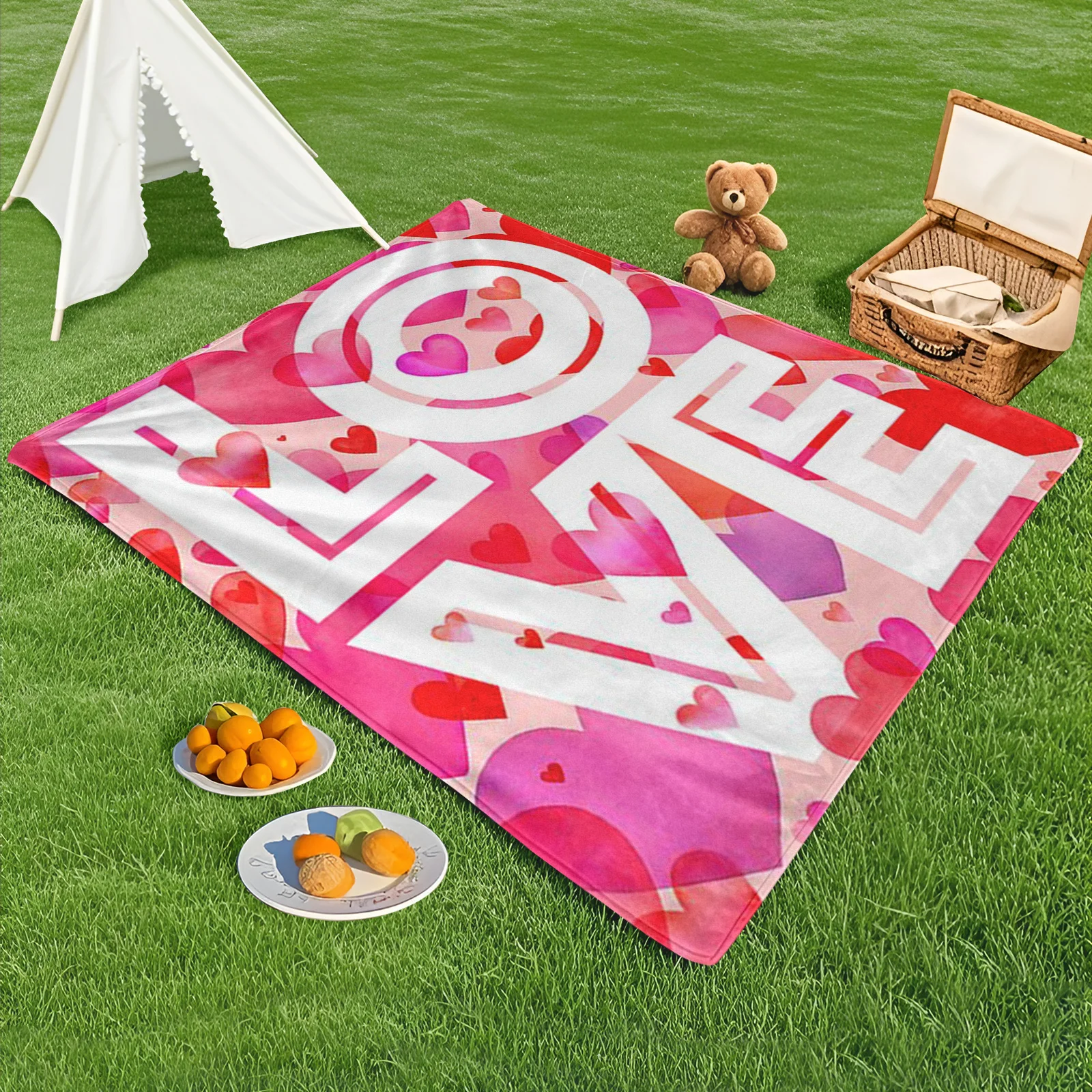 

Elegant Love Art White Pink Heart Outdoor Blanket For Romantic Picnics And Outdoor Gatherings
