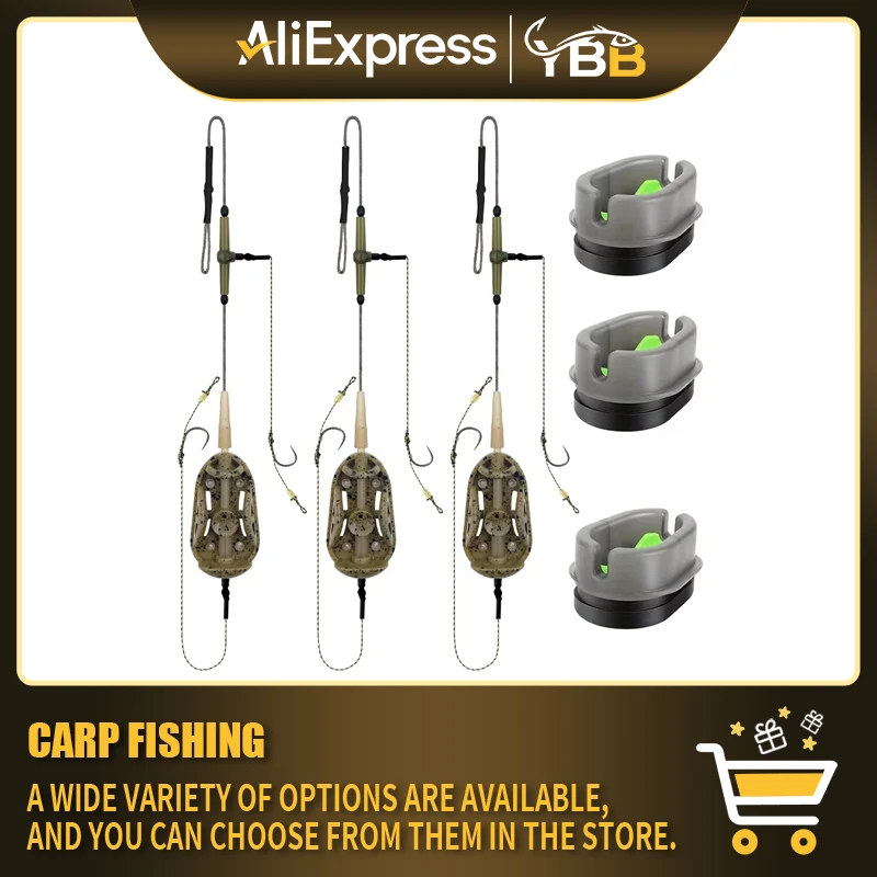 Monturas de Pesca Pre-Atadas para Carpa Método Feeder con Anzuelos Dobles Anti-Enredos, Equipo de Pesca Listo para Usar