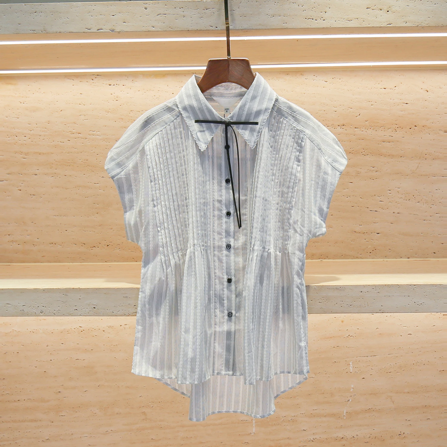 

Женский топ French Sle irt в летнюю полоску с отложным воротником и узлом, топ на одной пуговице, высококачественный модный прямой крой ort Sl...