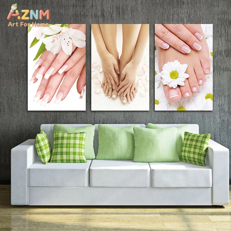 AZNM Nail Salon Canvas Wall Art, French Manicure and Pedicure Print, Frameless Spa Beauty Floral Nails Canvas Painting for Nail