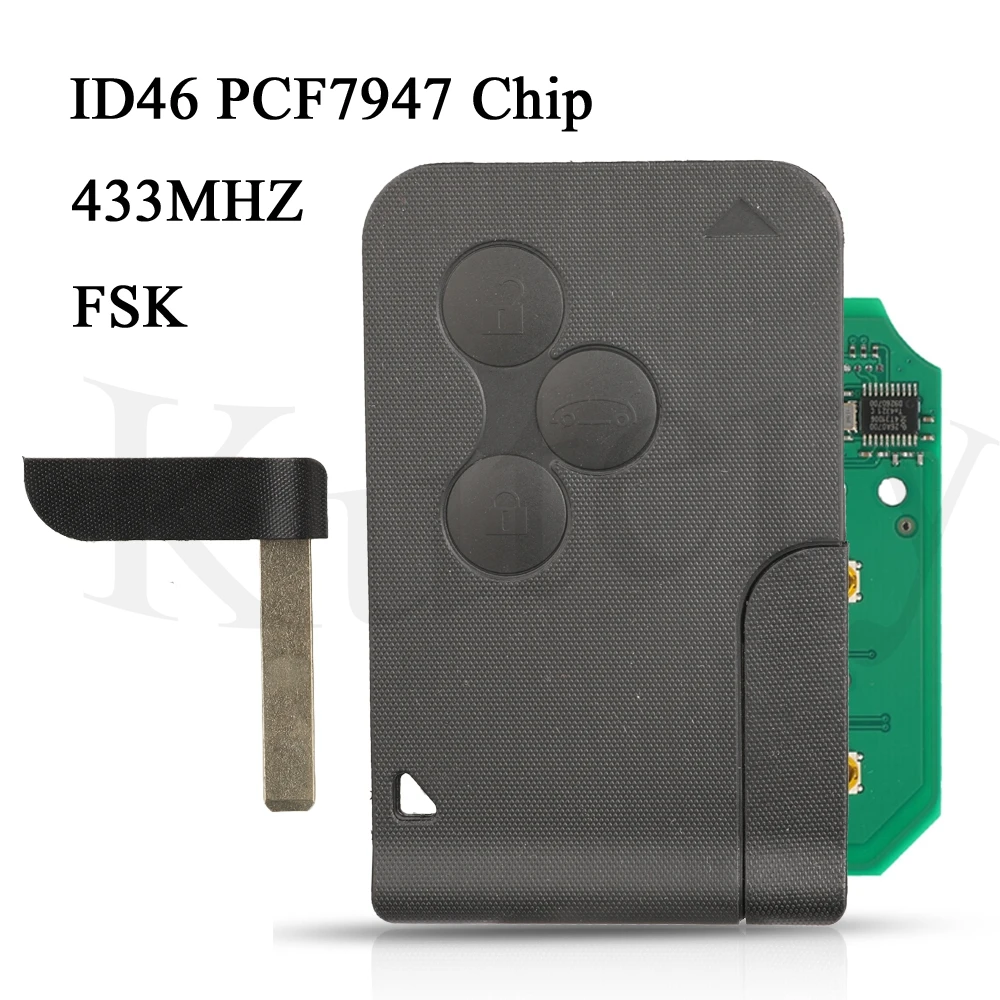 jingyuqin Fernbedienung Autoschlüssel 433 MHz ID46/PCF7947 Chip für Renault Megane 2 3 Scenic Clio 2003–2008 Upgrade Design Notfallkarte