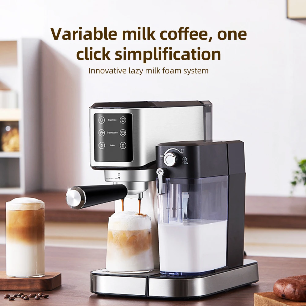 Electric Coffee Machine with Automatic Milk Frothing System 1350W 20Bar Mini Coffee Maker with Portafilter, 92℃ Smart Brew