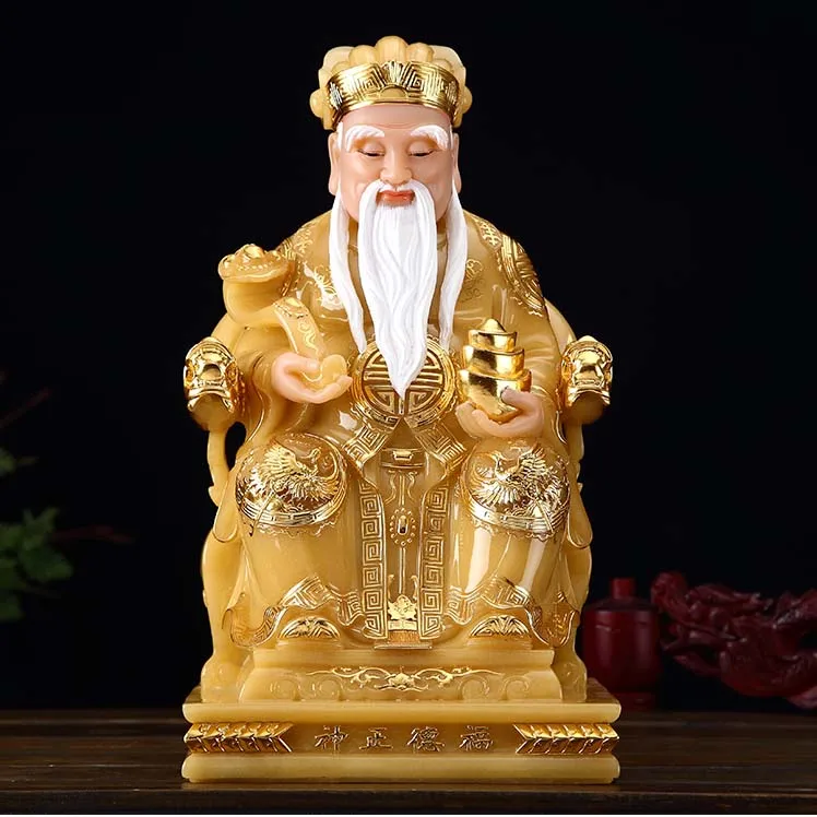 High grade gilding jade BUDDHA figure HOME shop Bring wealth money luck God of CAI SHEN YE TU DI GONG statue