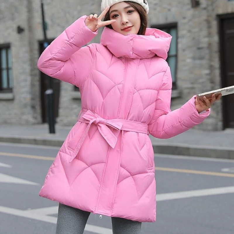 2023 neue Frauen Daunen Baumwoll mantel Winter jacke weibliche mittellange schlanke Parkas verdicken einfache Pendler Outwear Kapuzen mantel