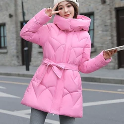 2023 New Women Down Cotton Coat Winter Jacket Female Mid-length Slim Parkas Thicken Simple Commuter Outwear Hooded Overcoat