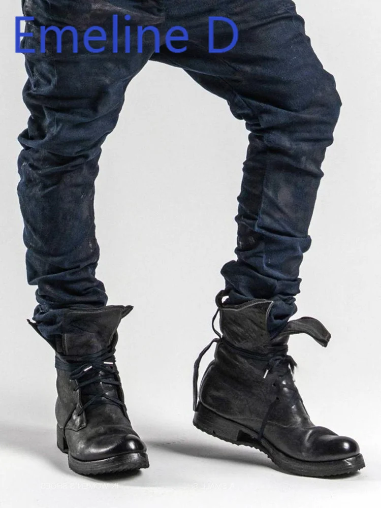 Double Layered Thick Soled Short Boots  Fashionable Straps Simple Round Toe Front Straps and Height Increasing Short Boots