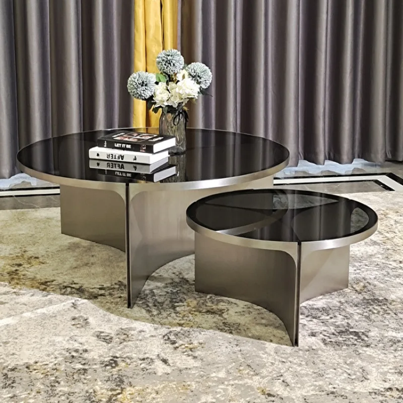 

Italian minimalist high-end coffee table villa designer furniture light luxury tempered glass round tea table new