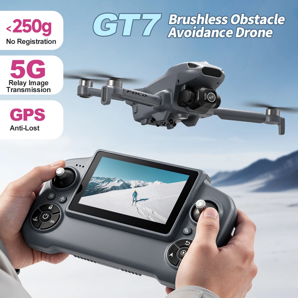 NEW GT7 GPS Drone With Screen Controller Brushless Foldable RC Quadcopter 180° Adjustable Camera HD Triple Camera Optical Flow
