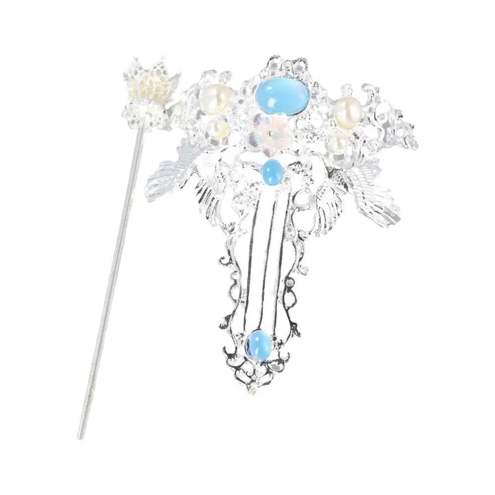 Props Chinese Style Hair Accessories Gem Alloy Hairstyle Design Tool Hanfu Hairpin Ancient Style Hair Crown Crane Hair Stick