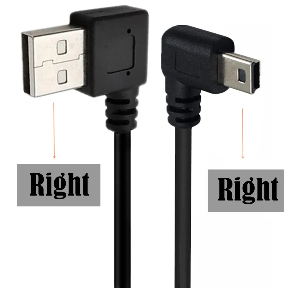 Double 90 Degree Right Angle Mini USB 5 Pin T Port Short USB 2.0 Cable Type A Male to Mini B Fast Charger Date Cable 25CM 1.5m