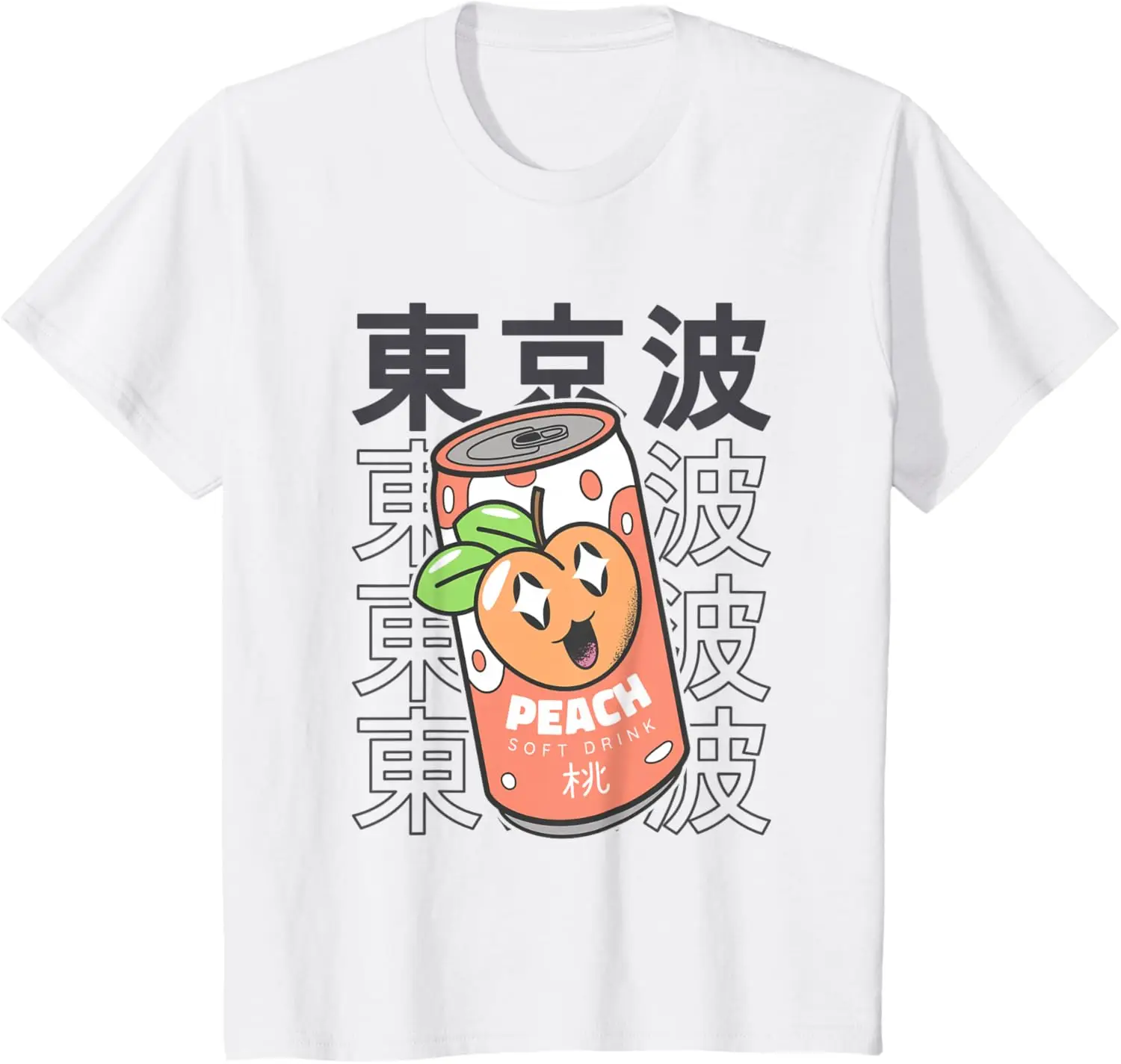 Happy Peach Soda Japanese Kawaii Aesthetic Kids Anime Girl Boy T-Shirt Cotton Casual Short Sleeve Tee Harajuku