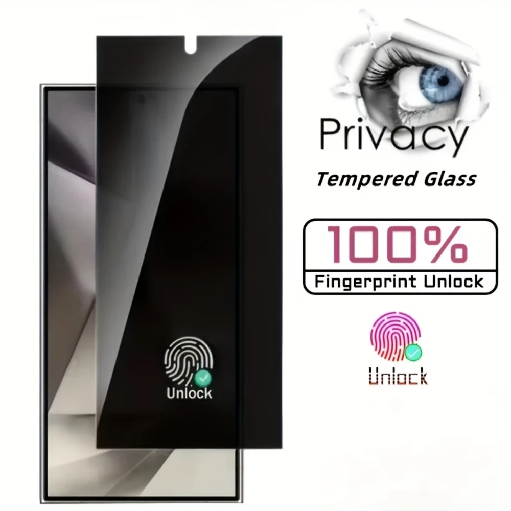 NNBILI 1 Stück Sichtschutz aus gehärtetem Glas für Samsung Galaxy S25 S24 Ultra Plus, Fingerabdruck-Entriegelung, Anti-Spionage-Displayschutzglas