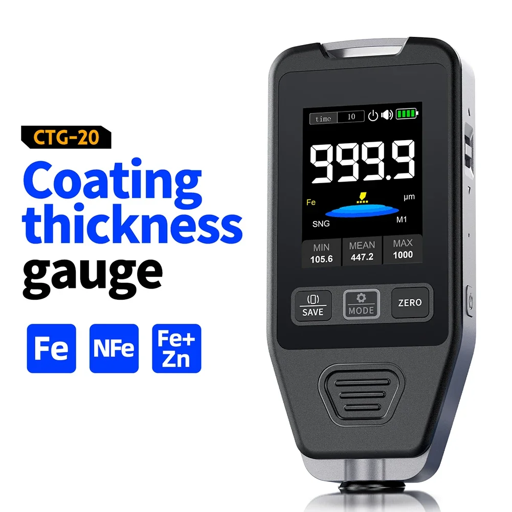 

Handheld CTG20 Car Paint Thickness Gauge for Measuring Coating Thickness on Fe nFe Fe Zn Metal Surfaces 01400um