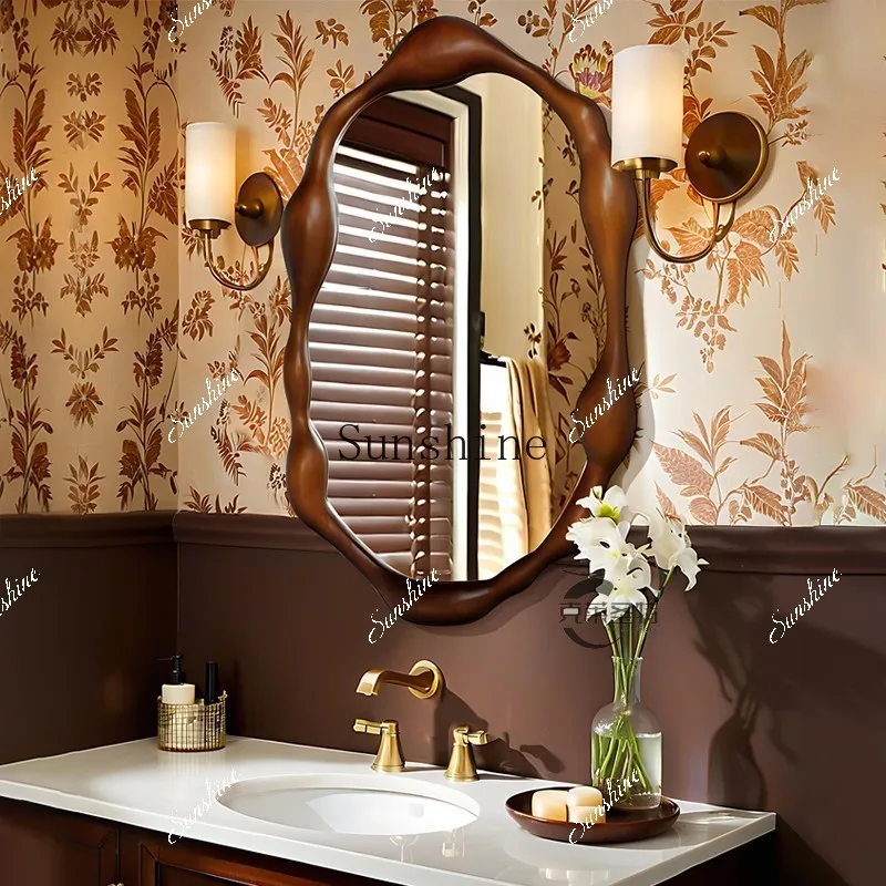 French retro bathroom wall hanging medieval bathroom makeup mirror special-shaped decoration  FT