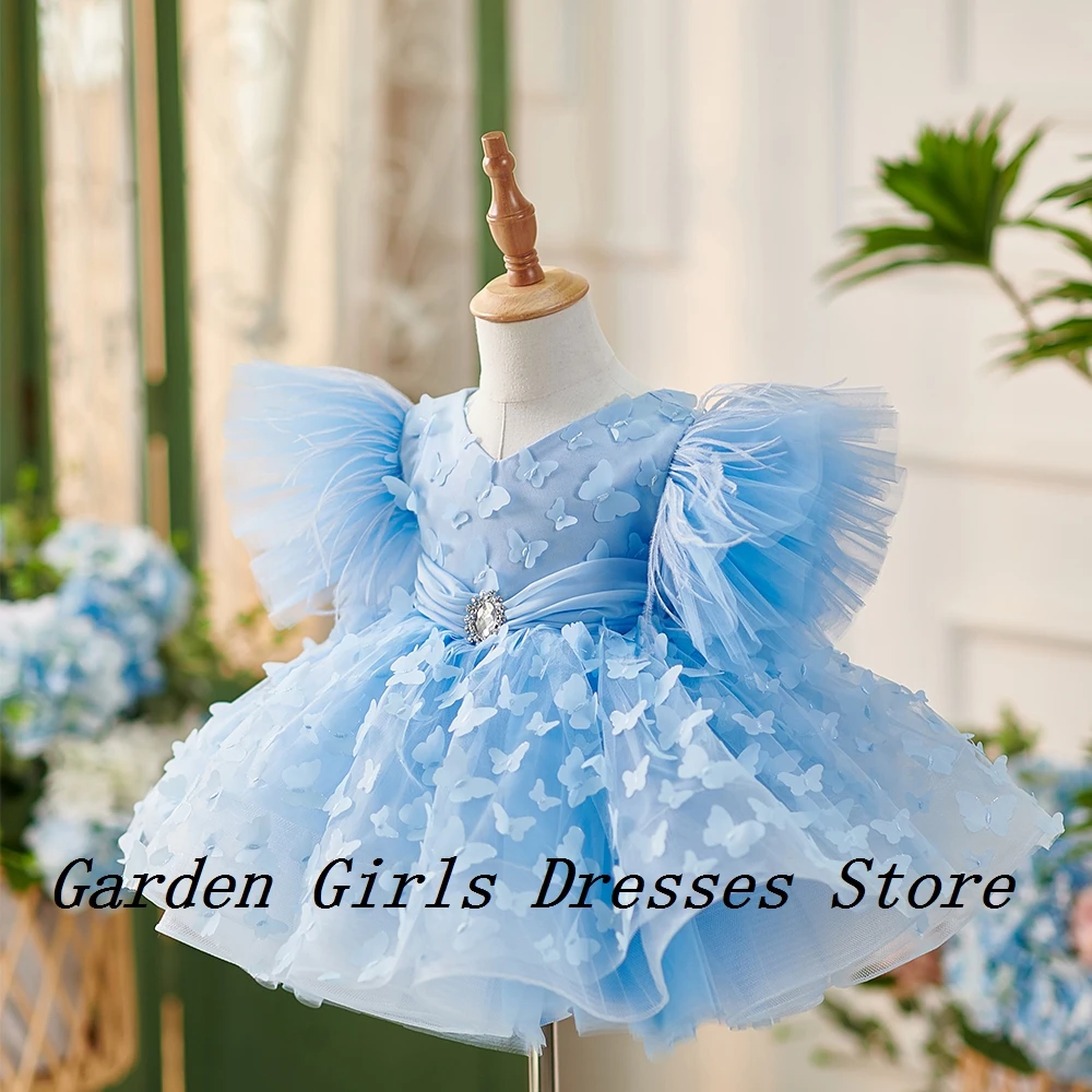 

Sky Blue Flower Girls Dresses with Soft Tulle Short Sleeve Happy Dress For Christmas Day for Princess 2025 Christmas Dresses New