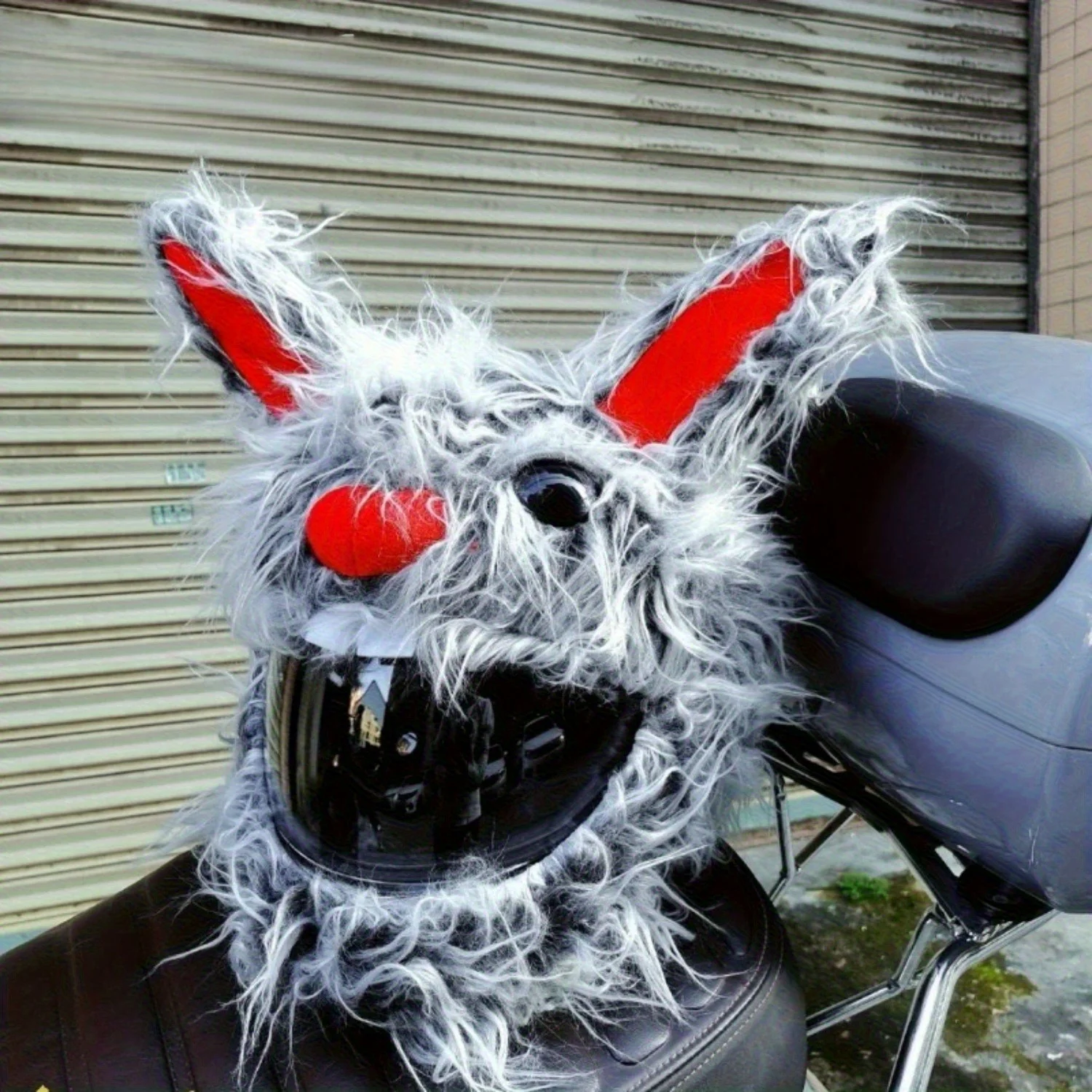 

Helmet Cover Long Hair Crazy Gray Rabbit Head Cover Full Face Helmet Warm Plush Cover Funny Helmet Sand Sculpture