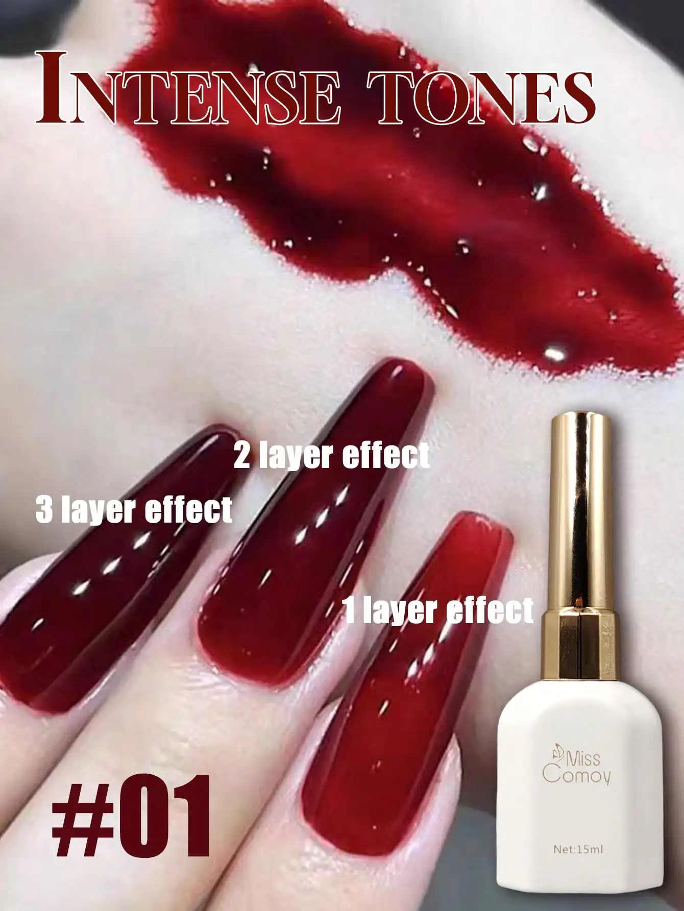 

1-3pcs Miss Comoy 15ML Gemstone Red Nail Gel. 2025 A/W popular: oxblood, crimson, Chelsea red, ice red.