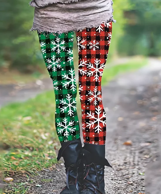 Herbst Winter Damen Leggings Schneeflocke 3D-Druck Leggings Dehnbare schlanke Strumpfhosen Sexy Mode Yoga Hosen Trendige Trainingshose