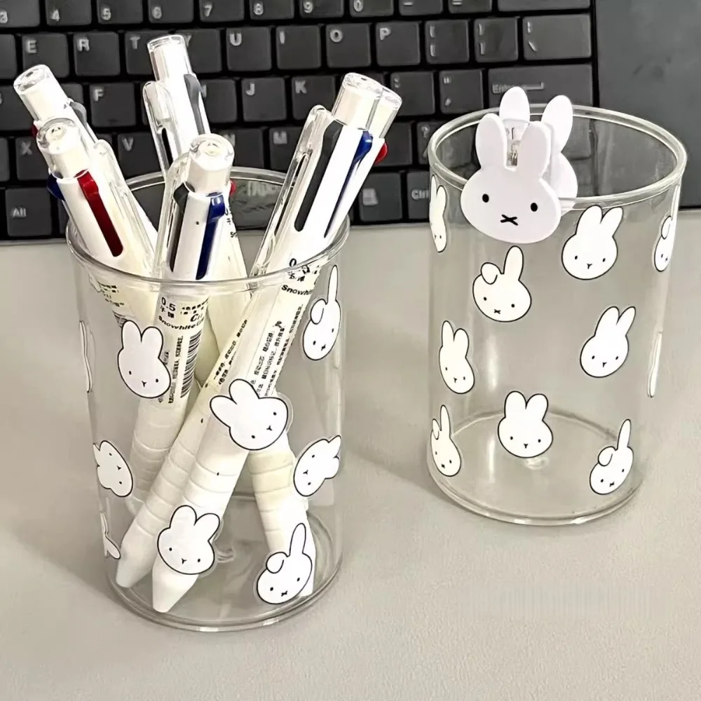 Cartoon Miffy Rabbit Pen Holder Transparent Acrylic Stationery Organizing Storage Box Desktop Miscellaneous Storage Box.