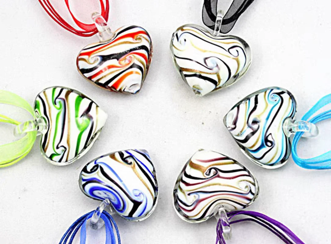 Handmade Murano Glass Waves Heart Pendant  Jewelry For Man Women Necklaces Sweater Chain Gifts