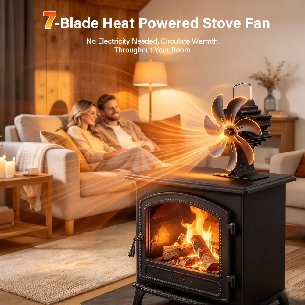 7 Blades Stove Powered Fireplace Fan Log Wood Burner Aluminum Alloy Eco-Fan Quiet Home Warm Efficient Heat Distribution tools