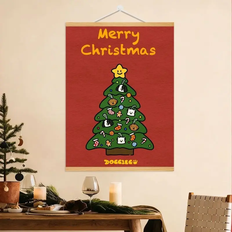 VIKAMA Wall Tapestry Cartoon Christmas Tree Snowman Merry Christmas Red Festive Home Decor Living Room Bedroom Dorm Print Gift