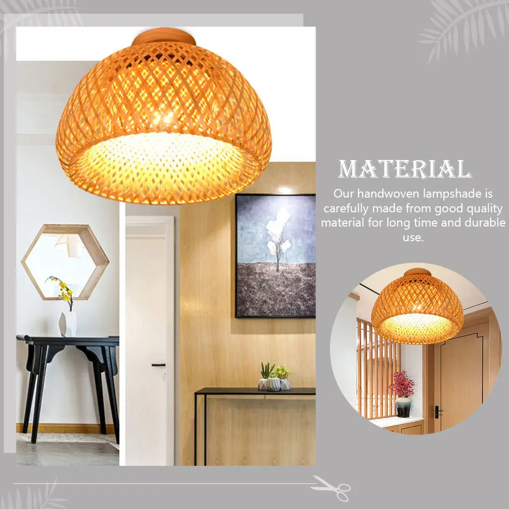 

Bamboo Woven Lampshade Handmade Rattan Light Cover For Ceiling Lamp Simple Rustic Indoor Decor Woven Craft