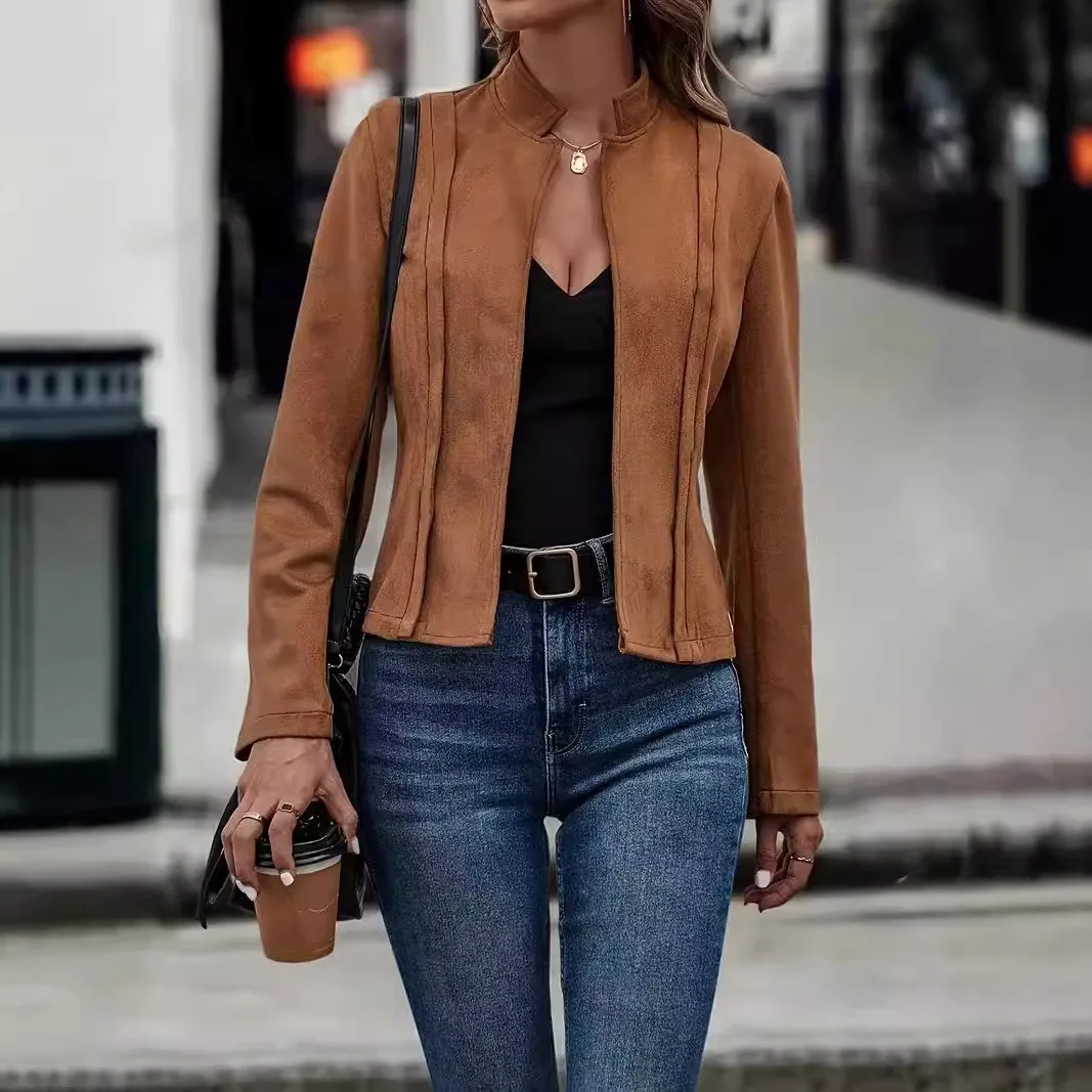 Elegant Women\'s Fashion Jacket 2024 Winter Solid Color Long Sleeved Versatile Cardigan Short Jacket Winterjaqueta  Frio Feminina