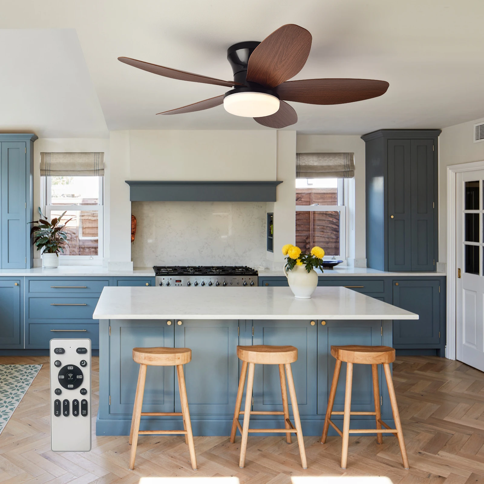 Low Profile Ceiling Fan with Lights & Remote, 6-speed wind, Dimmable 3-Color LED, Reversible DC Motor,Timer,