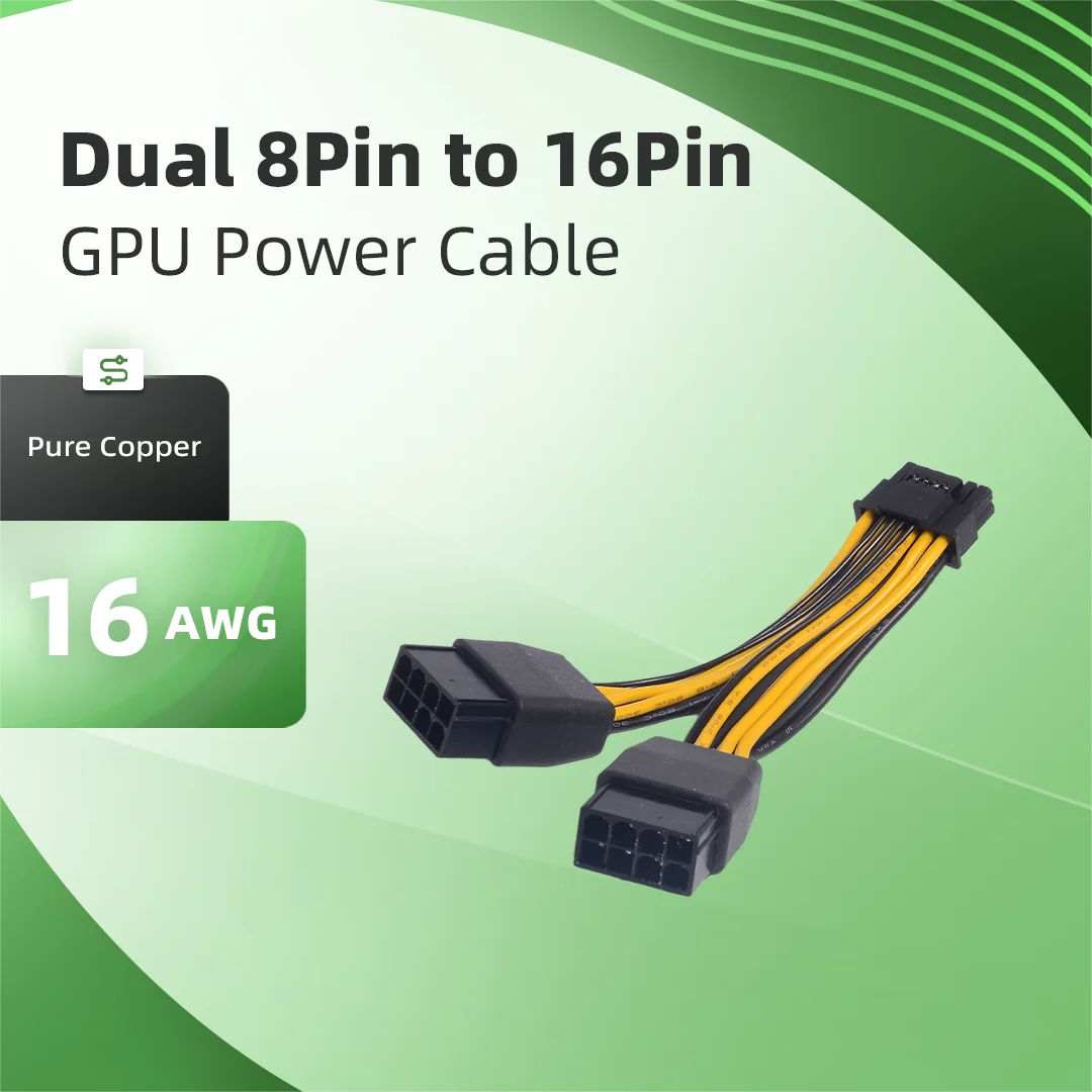 2X8 PIN Female to 16PIN 12+4PIN Graphics Card Adapter Cable Graphics Card 8PIN to 16PIN 16AWG Pure Copper