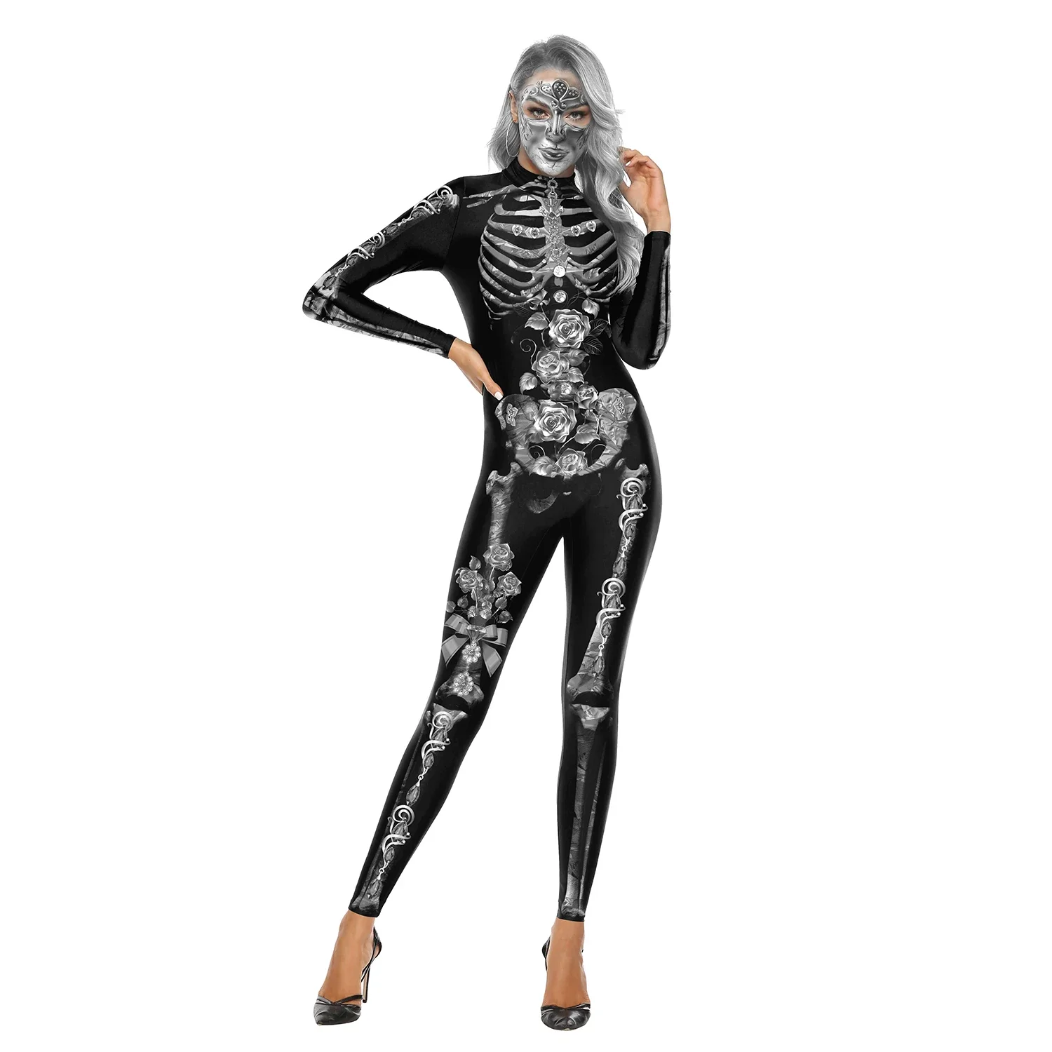 Disfraces de Halloween para mujer y adulto, mono con esqueleto, traje de fiesta de Zombies para mujer, traje Sexy Zentai