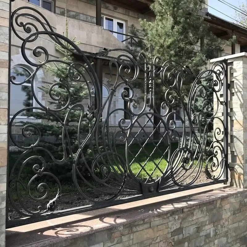 European Wrought Iron Fence Design With Hand Forged Scrollwork Traditional Ornamental Outdoor Fence