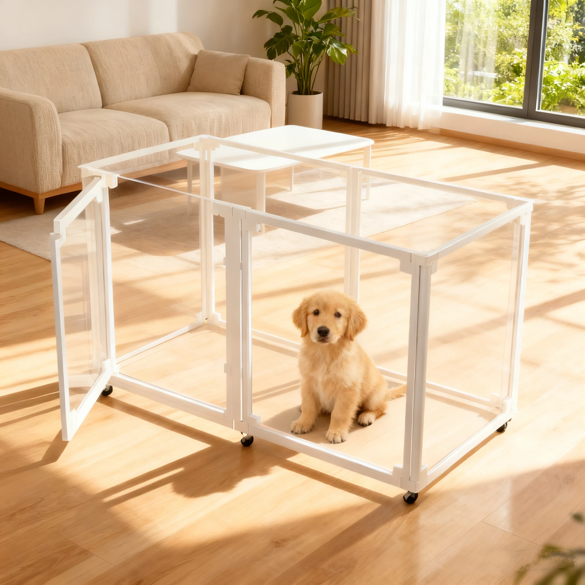 

Multifunctional Leak-Proof Dog Cage Home Indoor Pet Fence Pulley Removable Mobile with Wheels, Suitable for Reptiles