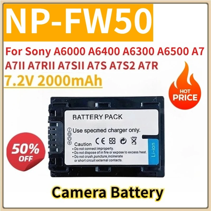 

New Replacement Camera Battery 7.2V 2000mAh NP-FW50 for Sony A6000 A6400 A6300 A6500 A7 A7II A7RII A7SII A7S A7S2 A7R